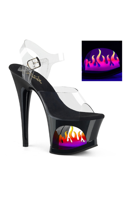 Zapatilla Pleaser Moon Negra con Flamas UV