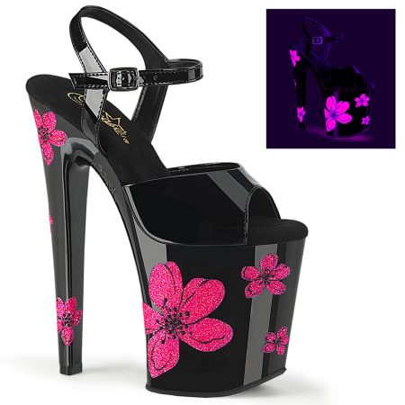 Zapatilla Pleaser Xtreme Negro Flores Neón - Imagen 1