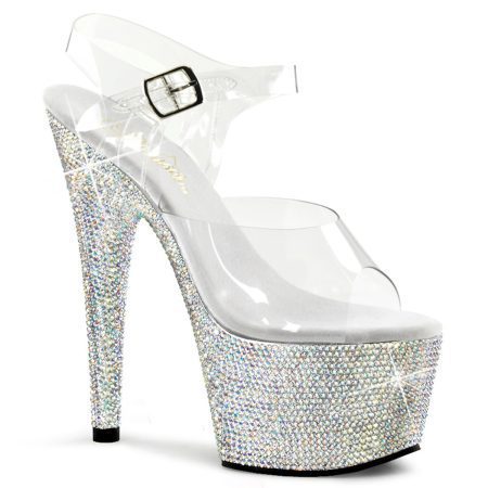 Zapatilla Pleaser Bejeweled Plata con Piedras