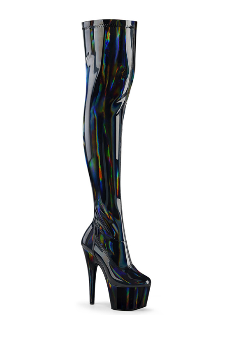 Bota Alta Pleaser Adore Negra Holográfica