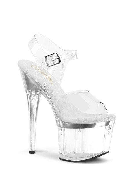 Zapatilla Pleaser Esteem Transparente Linea Cromada