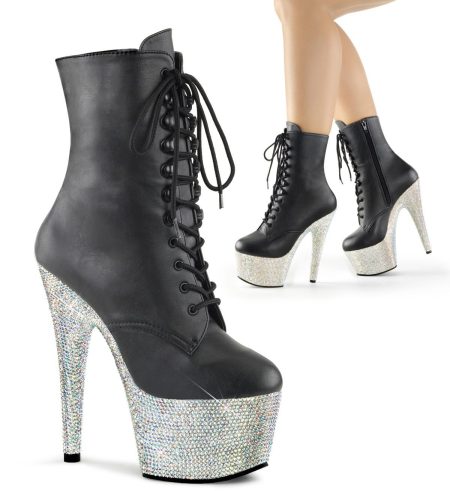 Botin Pleaser Bejeweled Negro con Piedras Plata