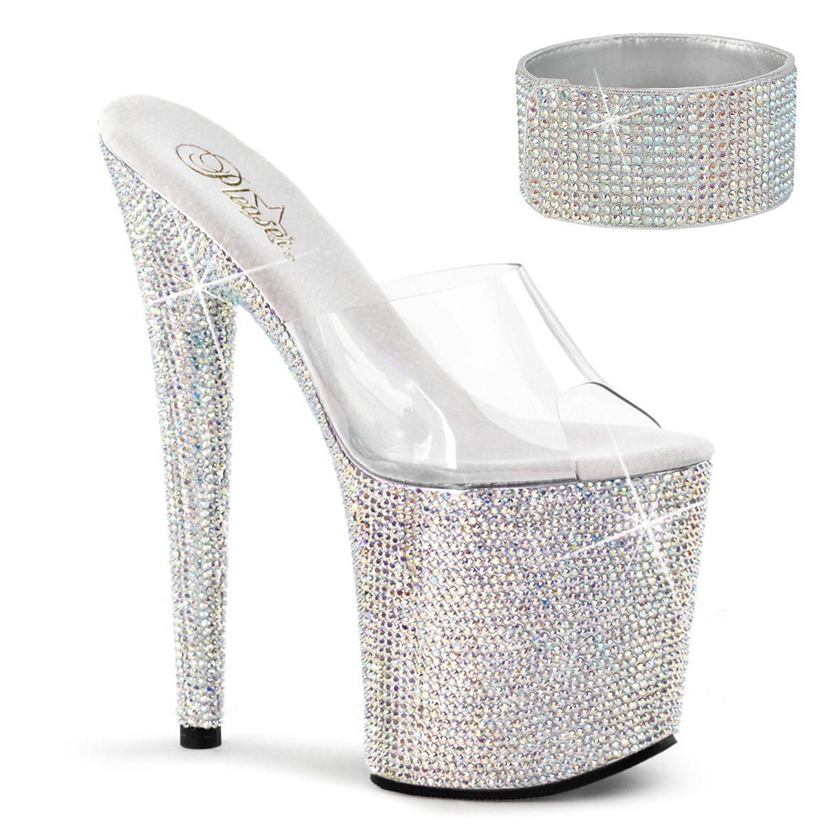 Zapatilla Pleaser Bejeweled Plata sin Sujetador