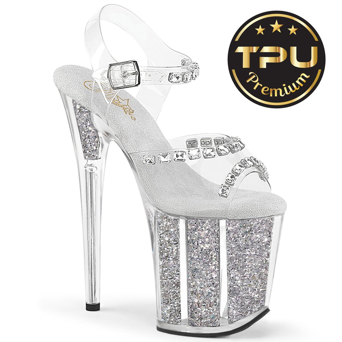 Zapatilla Pleaser Flamingo PREMIUM Transparente con Glitter
