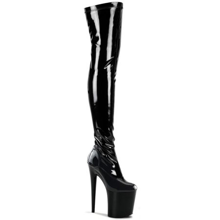 Bota Alta Pleaser Flamingo Negra Lisa