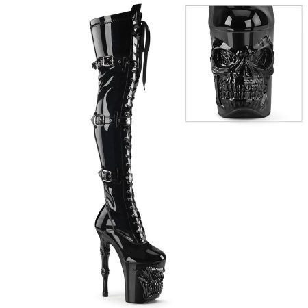 Bota Alta Pleaser Rapture Negra Calavera - Imagen 1