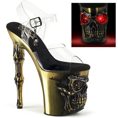 Zapatilla Pleaser Rapture Calavera Cromado Dorado - Imagen 1