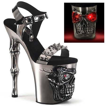 Zapatilla Pleaser Rapture Calavera Cromado Satinado con Luces