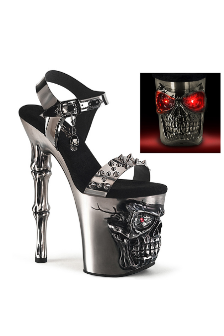 Zapatilla Pleaser Rapture Calavera Cromado Satinado con Luces
