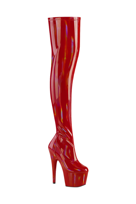 Bota Alta Pleaser Adore Roja Holográfica