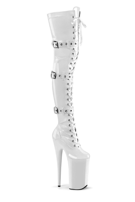 Bota Alta Pleaser Beyond Blanco con Correas y Agujetas