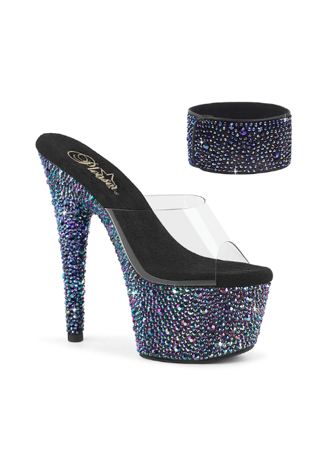 Zapatilla Pleaser Bejeweled 712 Negro Azulado Relieve